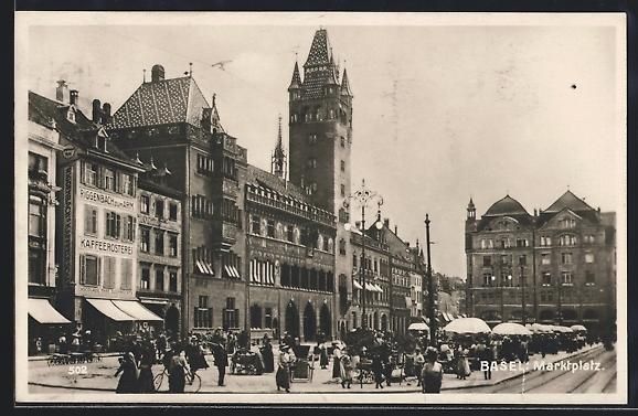 Cartoline postali: AK Basel, belebter Marktplatz – Usato da Berlin venduto da bartko-reher
