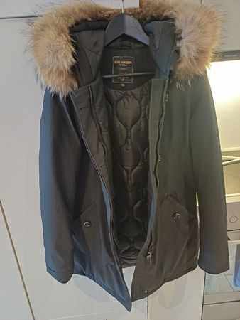 Winterjacke Just Fashion Gr. XL Echtfell Kapuze, schwarz
