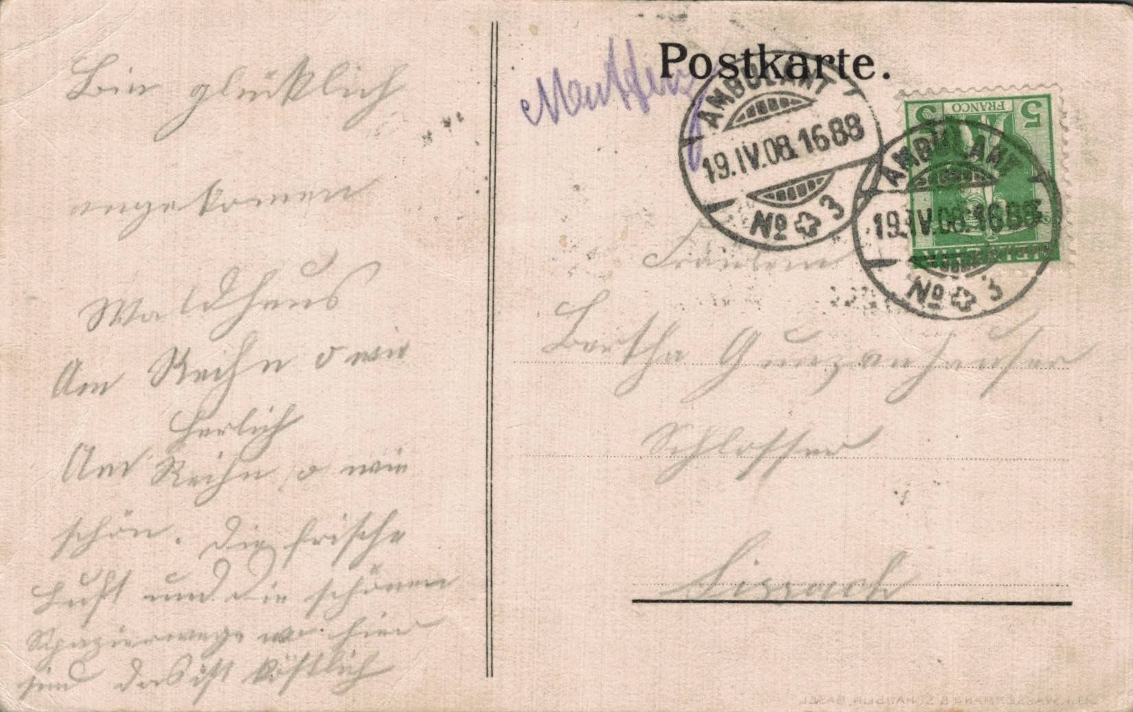 Cartes postales: Alte Litho Waldhaus Hardt bei Basel, Litho gel.1908 – D'occasion à Luzern par Kartenansicht 1