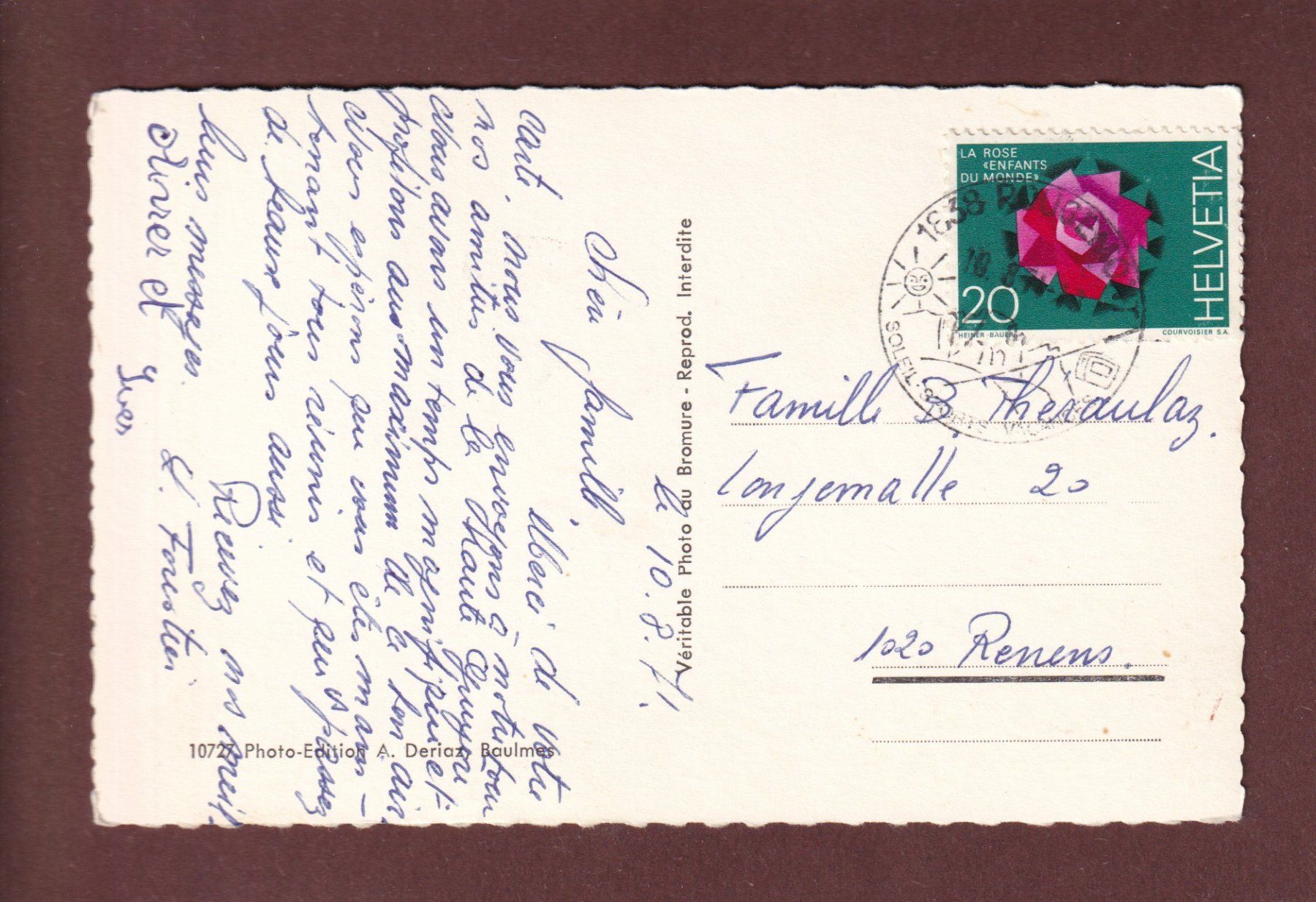 Cartoline postali: ROUGEMONT - 4 images - 1971 – Usato da Pully venduto da nicecards-shop 1