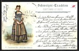 Litho Schweizerin in Tracht aus Unterwal