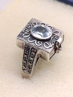 Art Deko 925er Silber Unisex Ring Aquamarin, geheimfach Top