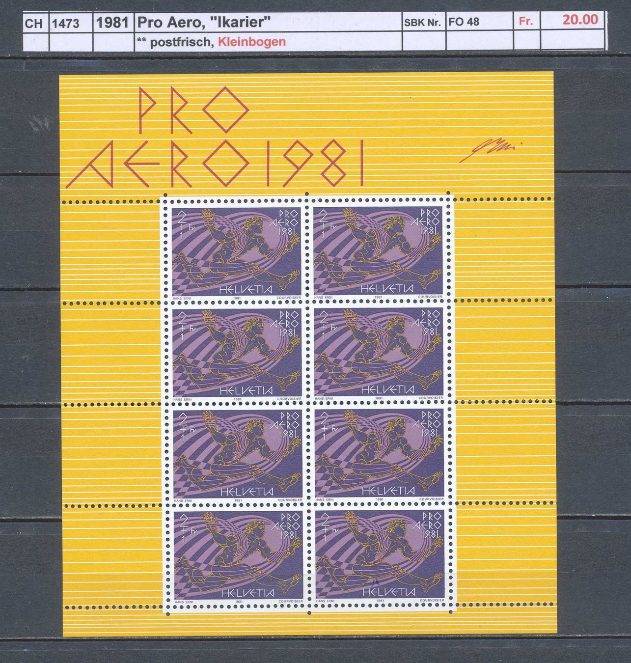 Alle Briefmarken: 1981 Pro Aero, "Ikarier" - Kleinbogen, ** postfrisch – Neu (gemäss Beschreibung) aus Winterthur von Zupogeru