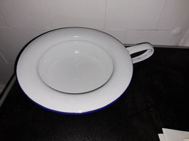 Emailtopf / Becken Topf Weiss Blau Email Vintage Deko