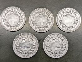 5 x 2 Rappen Jg. 1942, 43, 44, 45, 46 (Zink)
