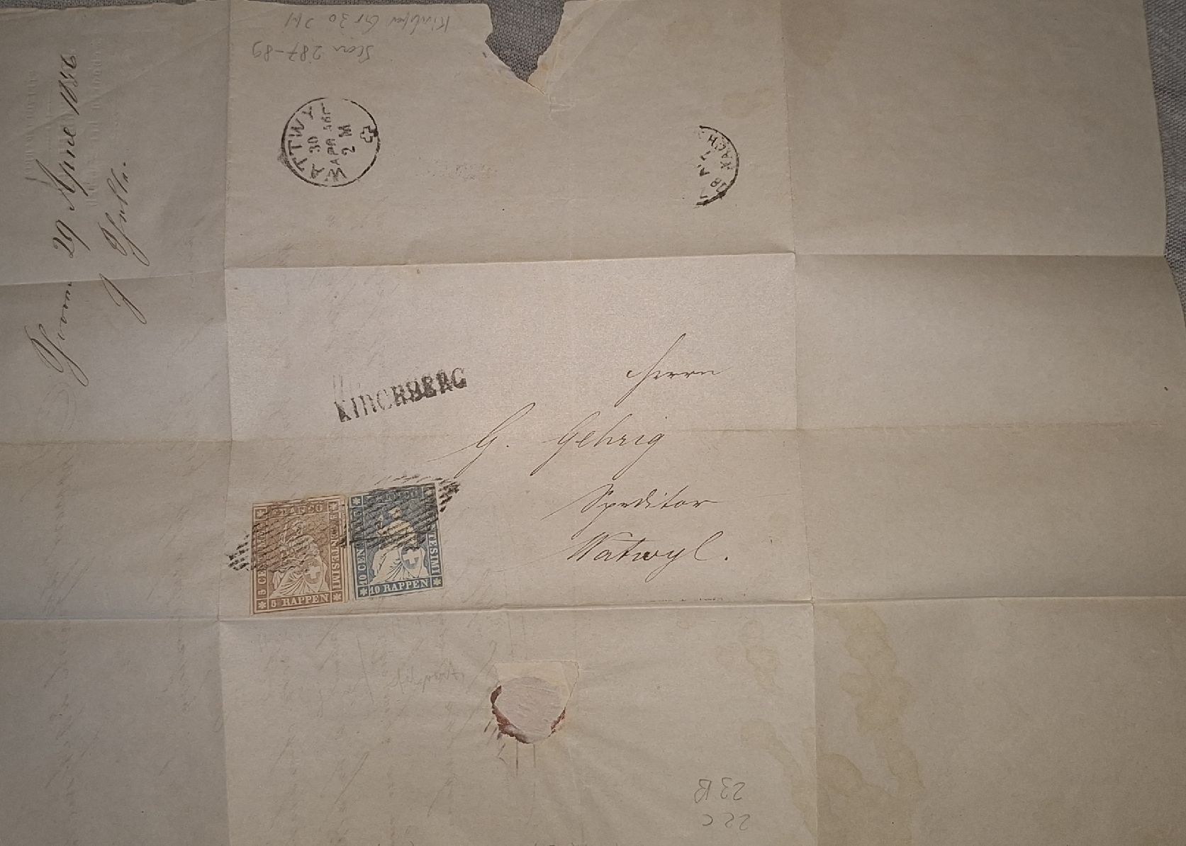 Tutti i francobolli: Strubelbrief 22C / 23B Kirchberg Kat.- 550.- – Usato da Balgach venduto da SIMEON27 1