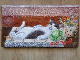 GEMÄLDE KATZE MACHT SIESTA SIGNIERT EVA 1982