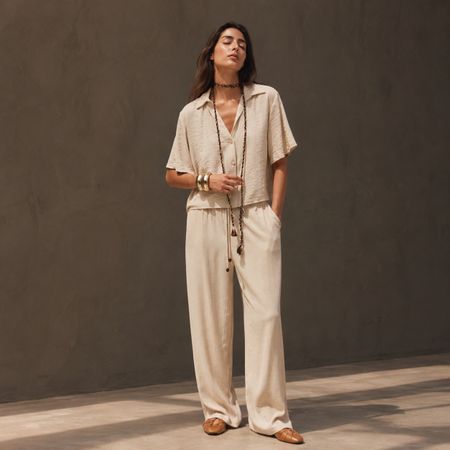 ZARA Sommer Set, Hemd + Hose beige, Gr.38-40 NEU
