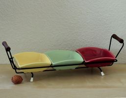 Serviteur apéritif vintage, 3 coupelles, années 1950