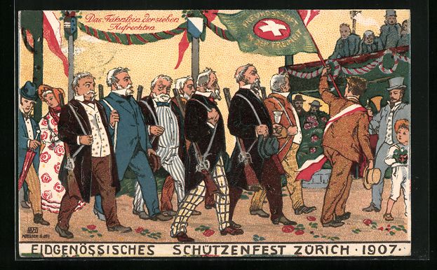 Cartoline postali: Zürich, eidgen. Schützenfest 1907, das – Usato da Berlin venduto da bartko-reher
