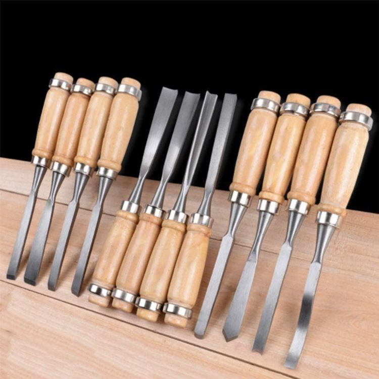Wiltec Schnitzeisen Set 12-tlg. – Für Holzschnitzerei Mit Flach- & Hohleisen, Holzgriffen