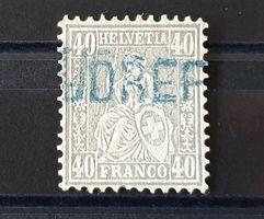 Sitzende Helvetia Nr.42 blauer Stempel CUDREFIN