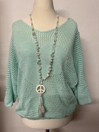 Damen Sommer Stick Pullover mit Herz mint m/l