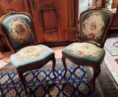 2 Louis Philippe Stühle Gobelin Stickerei Handarbeit