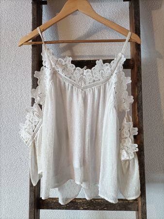 New Look Top, Gr. 36, Weiss mit Spitze