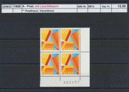 1999 "A-Post", mit Leuchtfasern, Viererblock, ** postfrisch