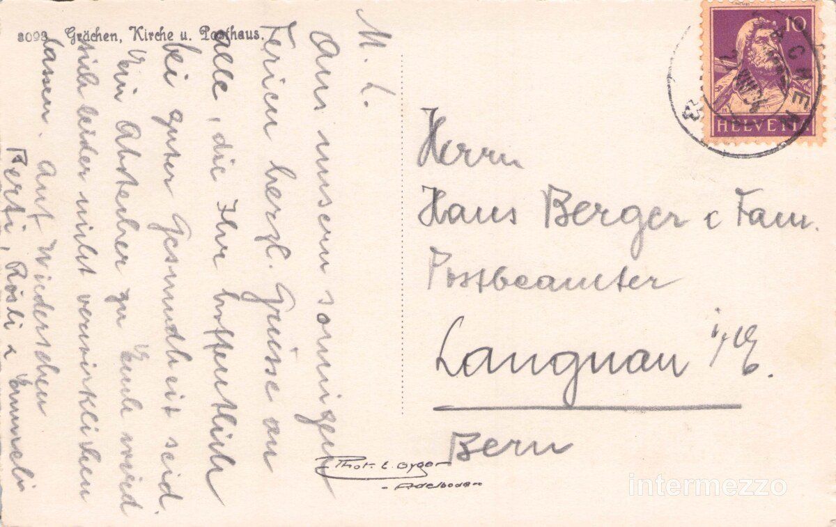 Cartoline postali: Grächen VS // 1936 Kirche und Posthaus – Usato da Basel venduto da intermezzo12 1