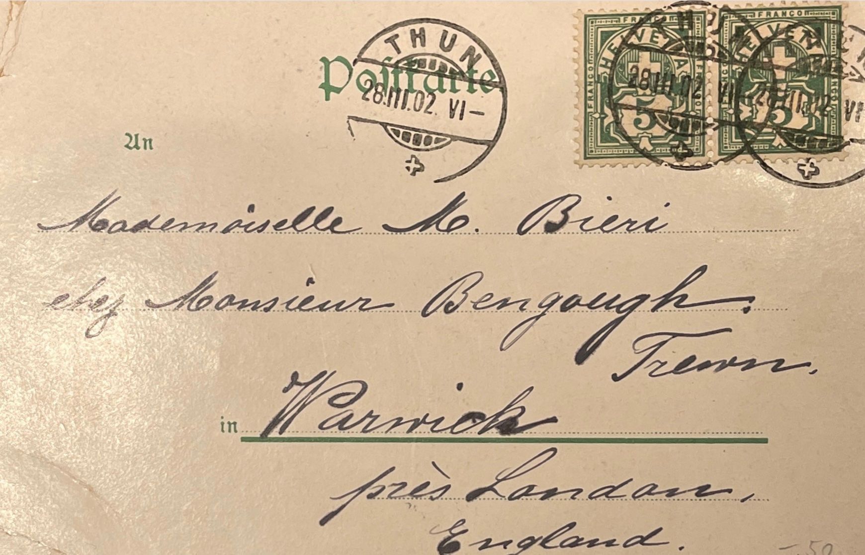 Ansichtskarten: Thun mit den Alpen 1902 – Gebraucht aus Reichenburg von ibiza18 1