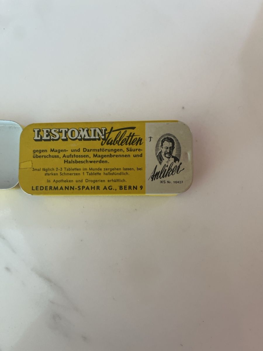 Altre Stoviglie: LESTOMIN Tabletten Dose alt Werbedose Ledermann-Spahr AG Ber – Usato da Benken SG venduto da wingwinj 2