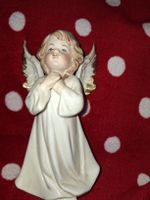 Schutzengel Porzellan Figur goldene Flügel handbemalt 