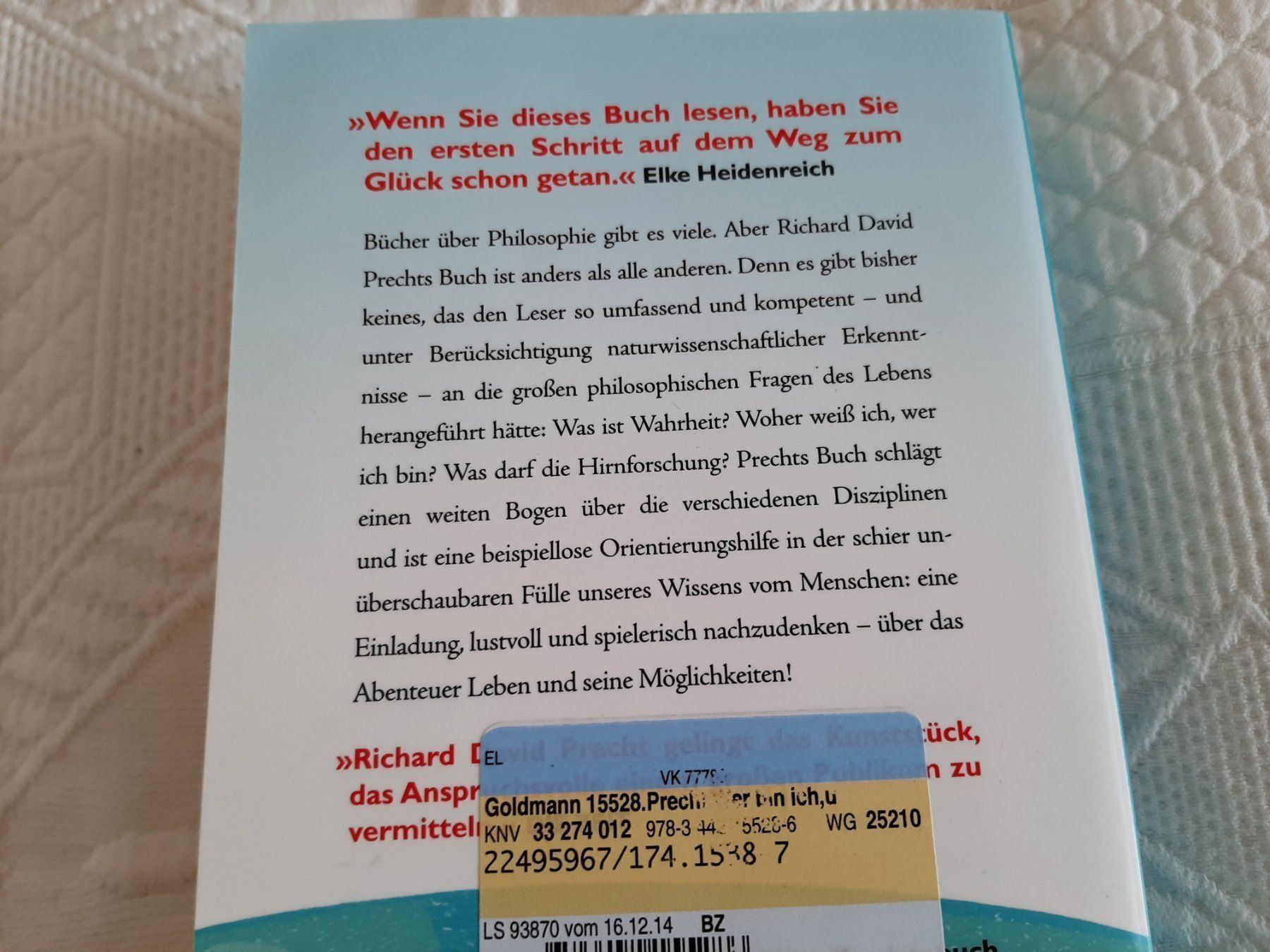 Libri: Buch WER BIN ICH - Richard David Precht – Usato da Oberlunkhofen venduto da dreihaselnuesse 3