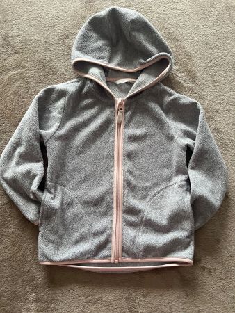 Warme Fleecejacke mit Kapuze, Grösse 98, Grau/Rosa
