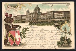 Litho Bern, Ortsansicht mit Berna-Brunne