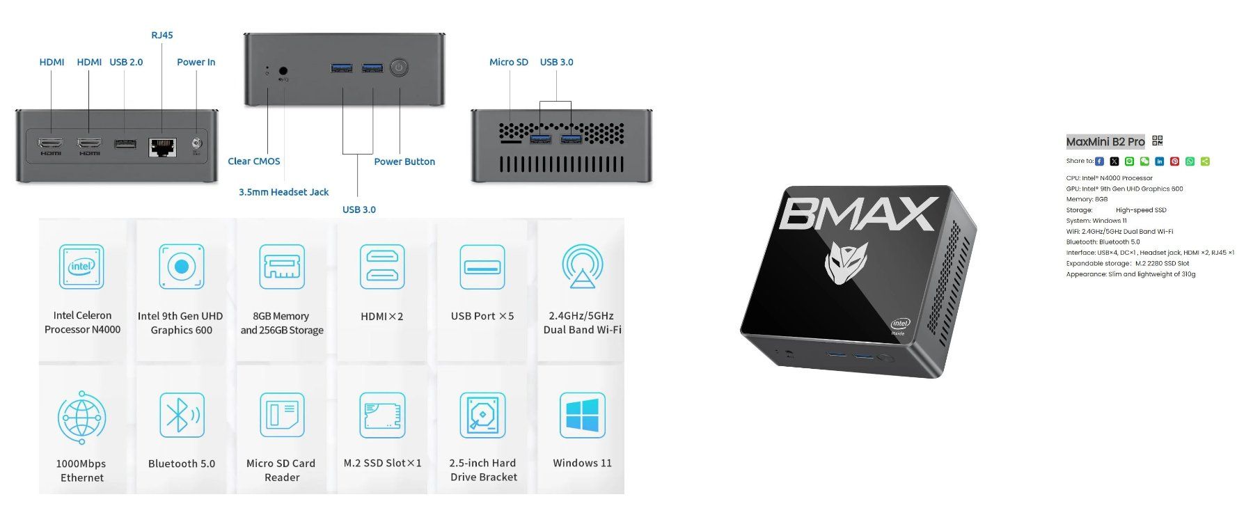 Intel PC: BMAX MaxMini B2 Pro mini PC Defekt für Bastler – Difettoso da Magden venduto da SelHas 2