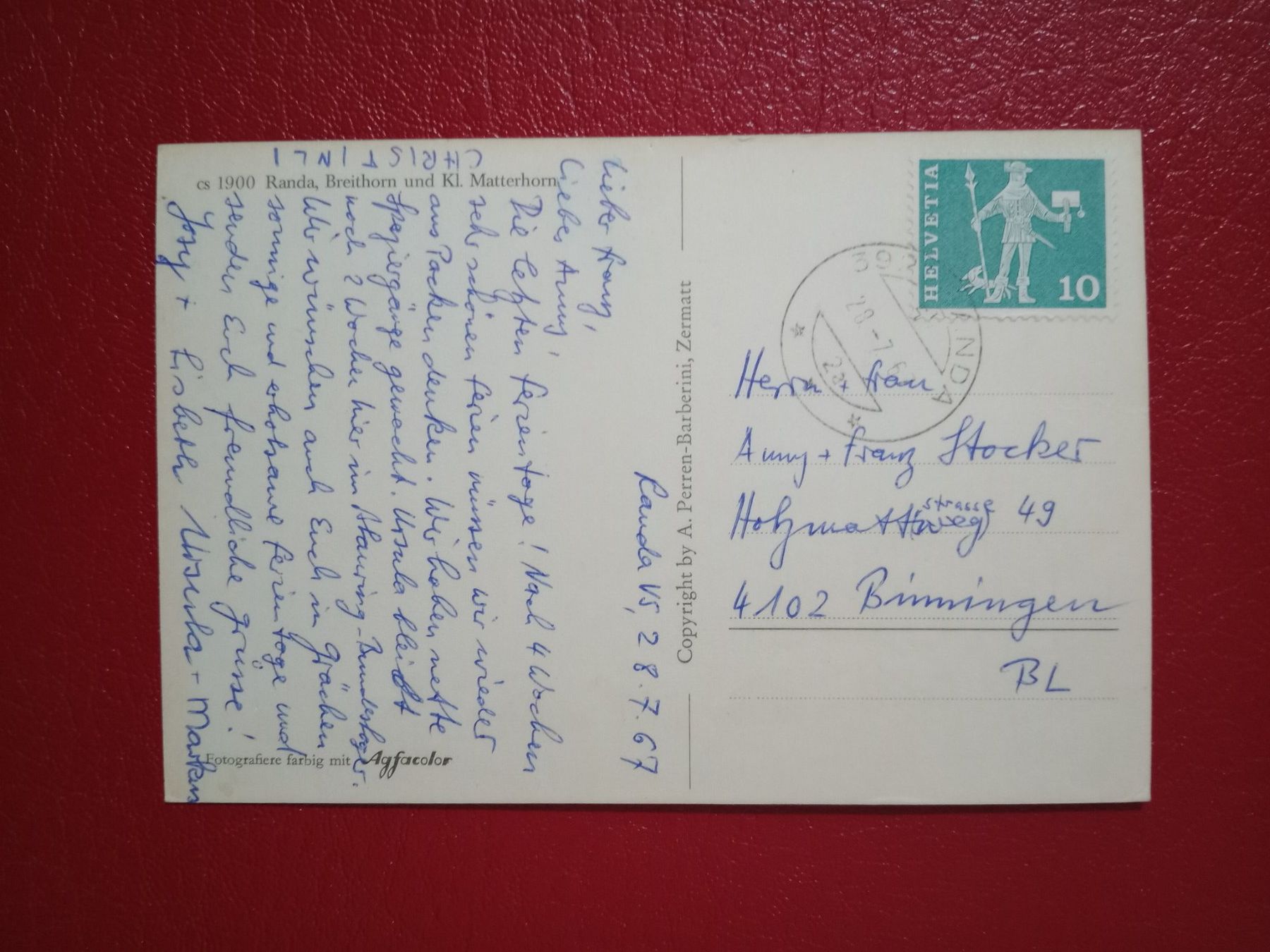 Cartoline postali: Randa Wallis 1967 – Usato da Küttigen venduto da Melisch1000 1