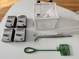 Aquarium Zubehör Set - Biobox, Netz, Pinzette, Aufzuchtnetz