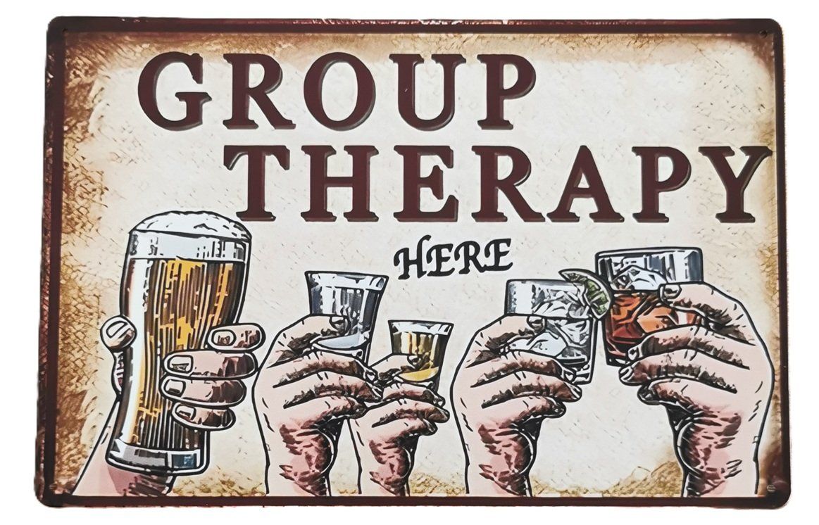 Insegne: GROUP THERAPY HERE  - Blechschild  (neu/OVP) – Nuovo e nell'imballaggio originale da Wilen b. Wollerau venduto da morethanmusic