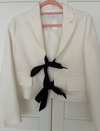 ZARA blazer white cropped bow tie size S good condition