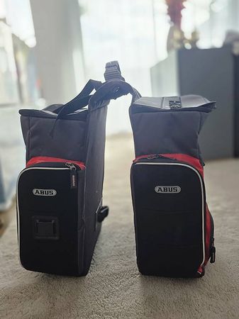 ABUS Doppel-Fahrradtasche / Gepäckträgertasche  grau/rot