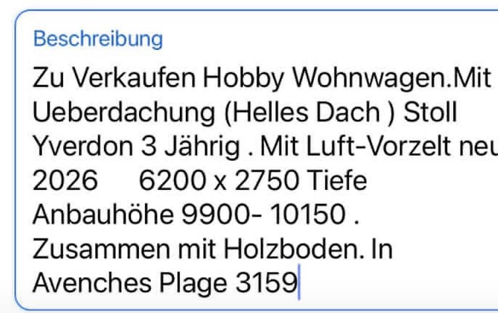 Mobilhome: Wohnwagen mit Vorzelt – Usato da Oberönz venduto da Windy13 4