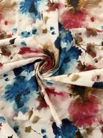 Stoff mit Blumenmuster Blau Pink Weiss Baumwolle
