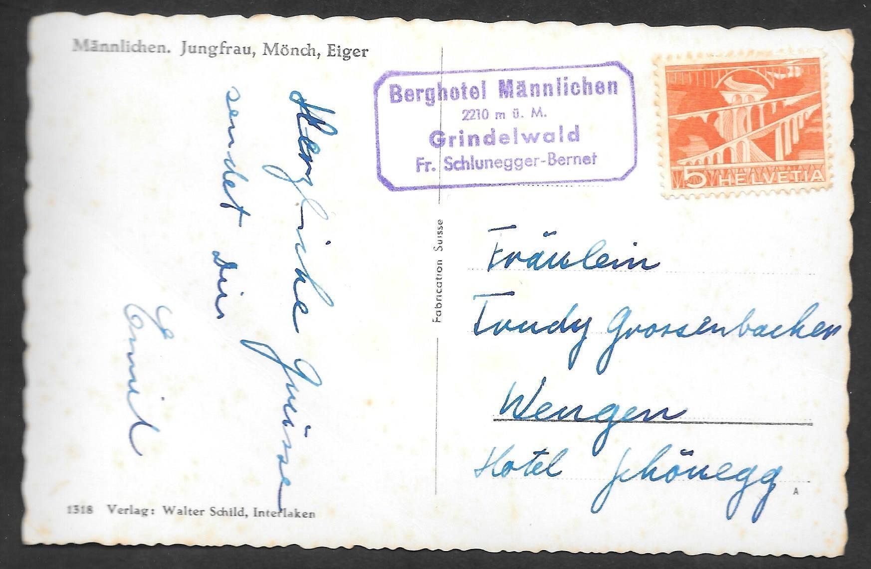 Cartoline postali: Grindelwald Berghotel Männlichen mit Hotelstempel – Usato da Olten venduto da clotaldi 1