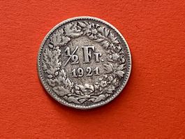 50 Rappen oder 1/2 Fr.1921 B ( Silber ) Auflage 6.00 Mio