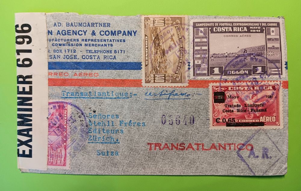 Transatlandischer Flug / Zensurbrief COSTA RICA-ZÜRICH 1941 | Kaufen ...