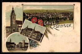 Lithographie Zofingen, Post, Rathhaus, Totalansicht aus der 