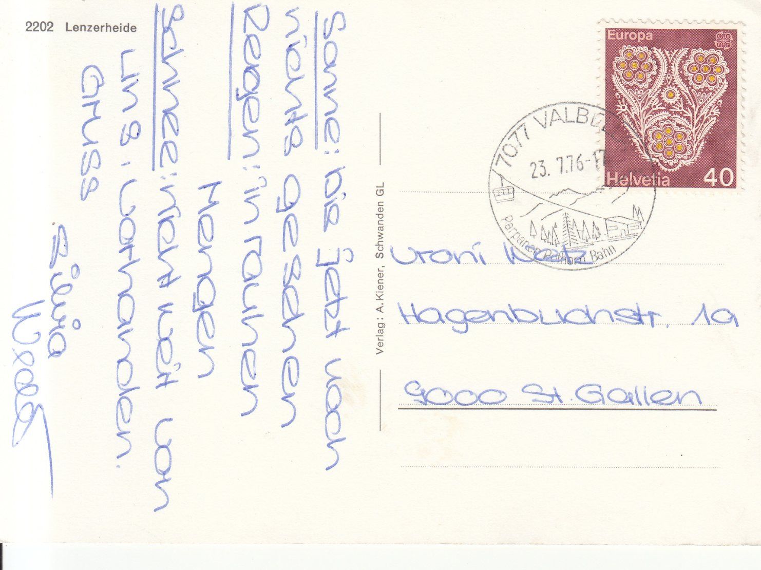 Cartoline postali: Lenzerheide 1976 – Usato da Bürglen TG venduto da StampGraf 1