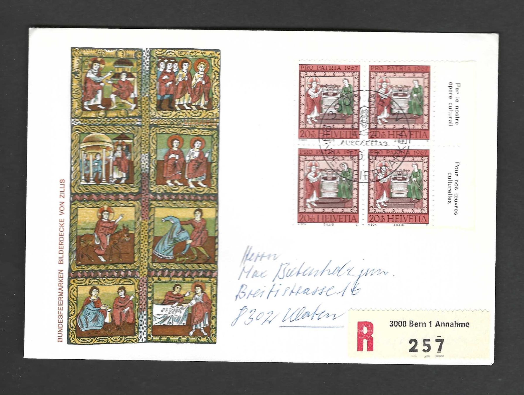 Tutti i francobolli: FDC Einschreiben Pro Patria Viererblock 1967 – Usato da Koblenz venduto da Markenhimmel
