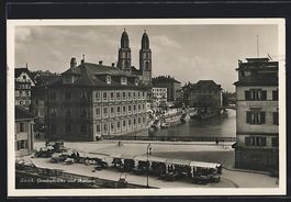 AK Zürich, Gemüsebrücke und Rathaus