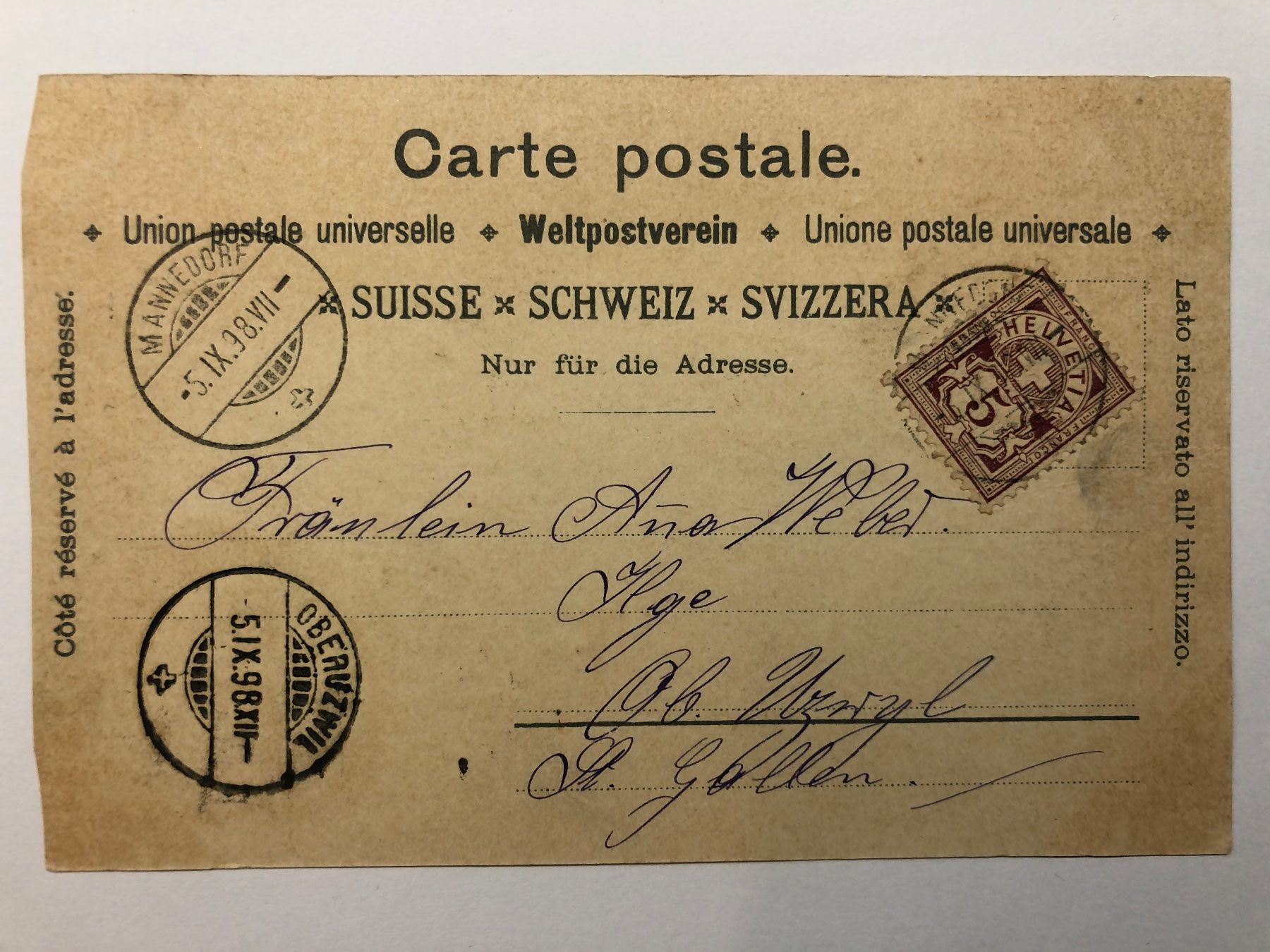 Ansichtskarten: AK Gruss aus Männedorf Litho 1898 – Gebraucht aus Nunningen von anclaudia 2