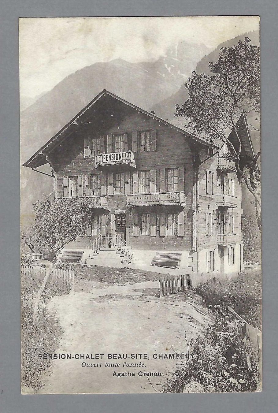 Cartoline postali: 1909, CHAMPÉRY, PENSION-CHALET BEAU-SITE, A GRENON – Usato da Pura venduto da ulisse1957