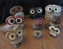 Eule Figur ist Naturstein Handgemacht Grosse und kleine 9stk
