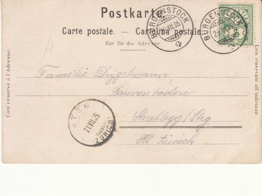 Cartoline postali: Bürgenstock 1905 – Usato da Bürglen TG venduto da StampGraf 1