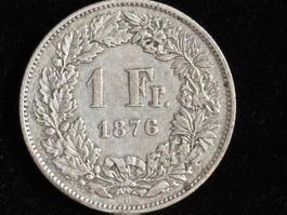 1Fr. 1876 ss+,schöne Details, ungereinigt, original Patina