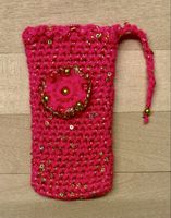 Handytasche gehäkelt, Pink mit Pailletten Top Zustand 👍