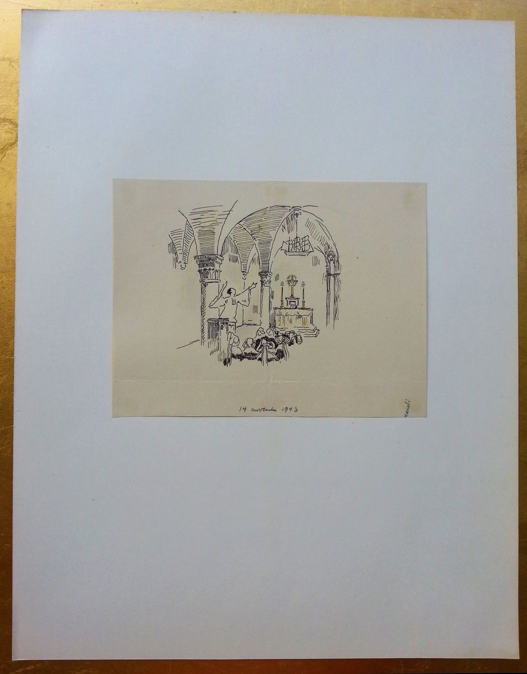 Gemälde: Tuschezeichnung Prediger, 1943 – Gebraucht aus Oberriet SG von Manick 1