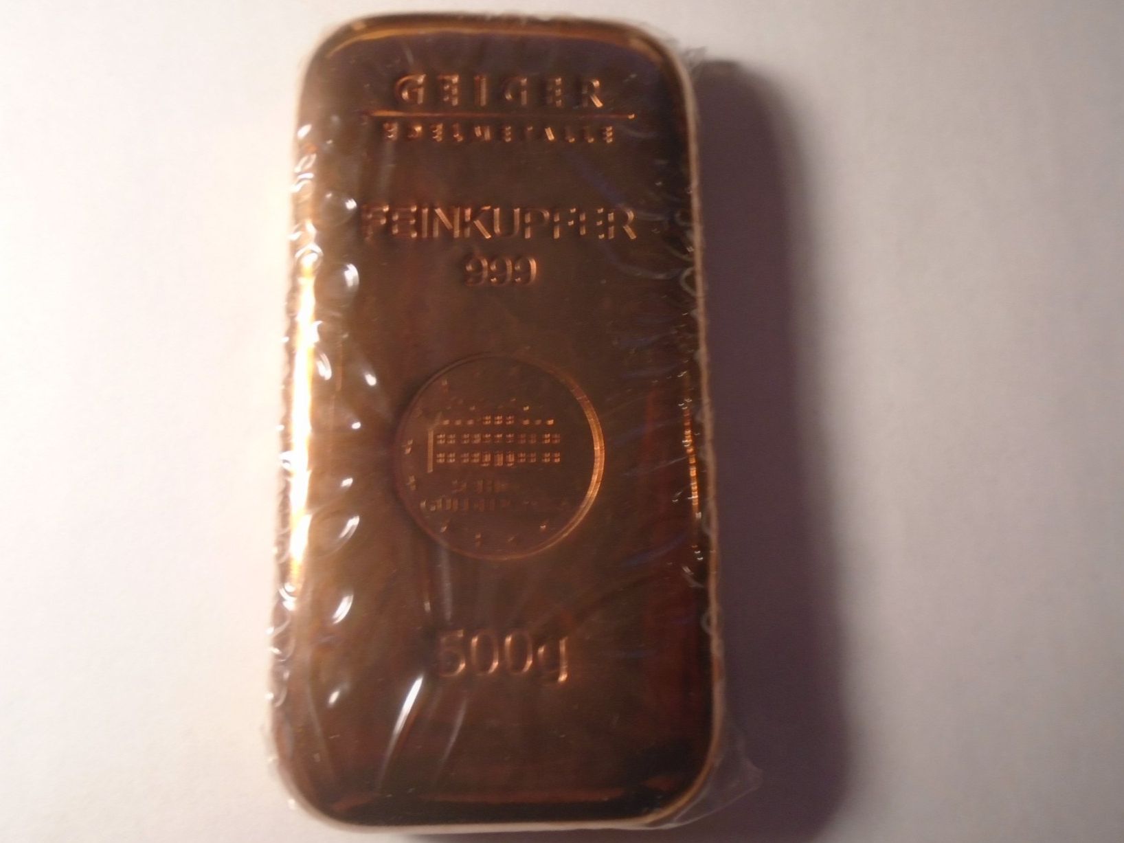 Edelmetalle: 500 Gr. Geiger Feinkupfer Barren 999 Schloss Guldengossa – Gebraucht aus Winterthur von Beli2000